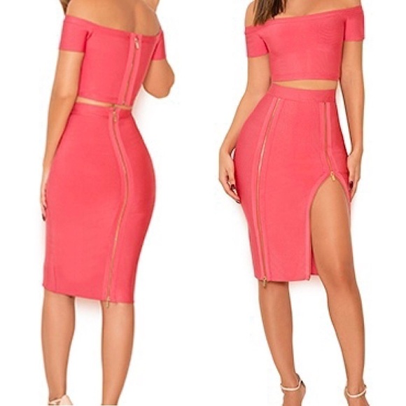 NWT HOUSE OF CB Coral Zipper Detail Bandage High Waist Bodycon‎ Pencil Skirt XS - Picture 2 of 6